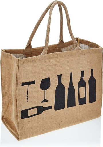 KAF Home TOTE Jute Market Bag with Handles Reusable Grocery, Wine Bottles